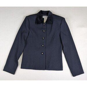 Jessica Howard Womens Blazer Size 8 Gray Velvet Trim Suit Jacket Vintage 80s 90s